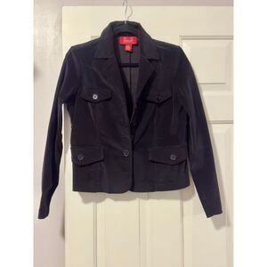 Black Corduroy Blazer Military Style Casual Jacket with Multiple‎ Pockets